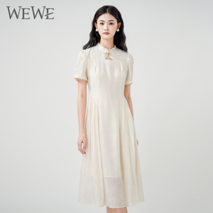 WEWE/唯唯中式旗袍连衣裙女2024夏季新款短袖显瘦气质中长裙