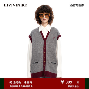 IIIVIVINIKO春夏新品 撞色针织马甲女M311206622A 美丽诺羊毛
