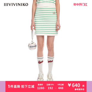 新品 IIIVIVINIKO夏季 运动感修身 撞⾊A型针织半身裙女M323824602E