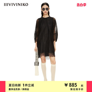 蕾丝直身型连衣裙女M220601394D IIIVIVINIKO春夏新品 灯笼袖