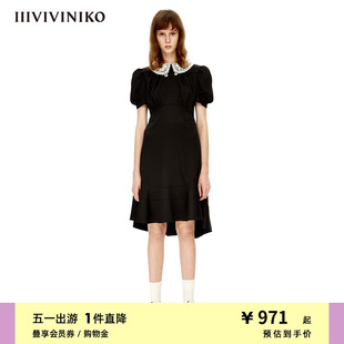 撞色蕾丝花边领连衣裙女M230610163A IIIVIVINIKO 光感绸缎