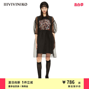 IIIVIVINIKO春夏新品 复古欧根纱薄纱连衣裙女M220607143D