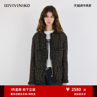 IIIVIVINIKO2025秋新款 摩登小香风粗花呢毛边外套女M530330179B