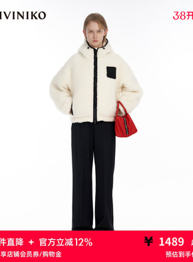IIIVIVINIKO时髦落肩连帽双面穿箱型毛呢大衣外套女M340312390D