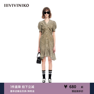 复古飘逸V领修身 小碎花连衣裙女M320612138E 新品 IIIVIVINIKO夏季