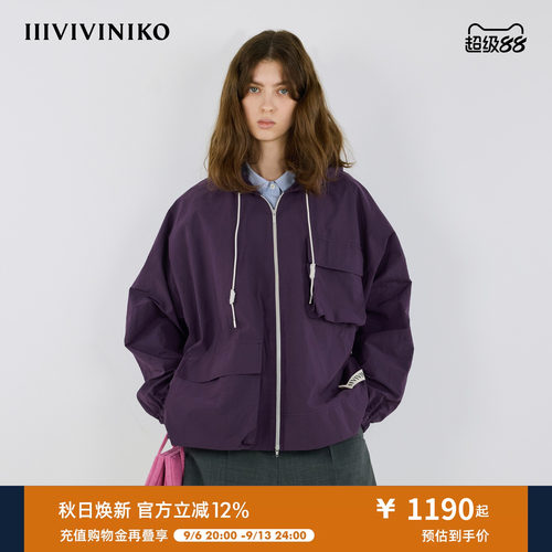 IIIVIVINIKO秋季新款轻运动不对称口袋连帽外套女M530329035B
