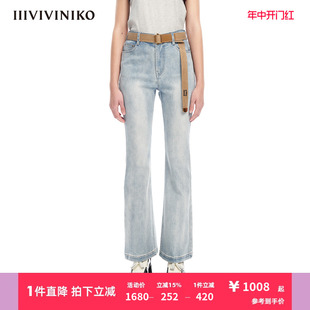 子女M311802215A IIIVIVINIKO春夏新品 复古精梳棉高腰微喇牛仔裤