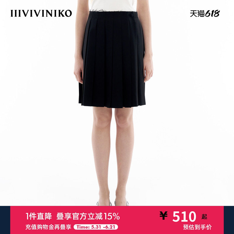 IIIVIVINIKO春季新款经典百搭A型百褶半身短裙女M412806105B