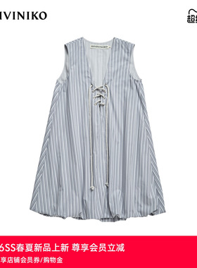 IIIVIVINIKO2026夏季新款气质V领系带无袖连衣裙女M620635165C