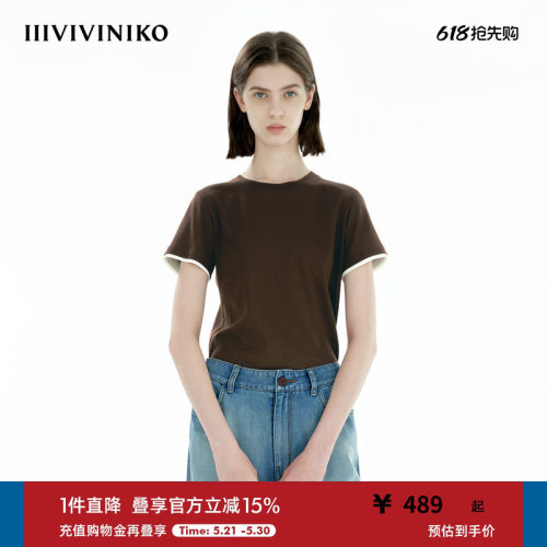 IIIVIVINIKO2025春新款假两件修身T恤女B510512334A