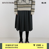 IIIVIVINIKO2025冬新款 松弛感撞色条纹百褶毛边长裙女M540737107C