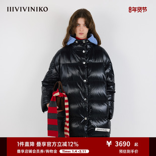 IIIVIVINIKO2025冬新款宽松落肩可拆卸毛织帽面包服女M549101101E