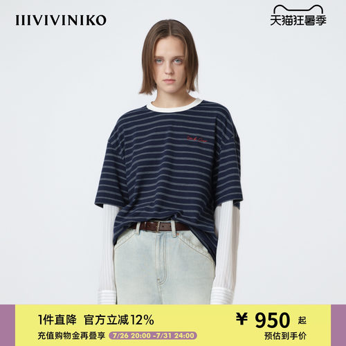 IIIVIVINIKO2026夏季新款宽松假两件条纹上衣女M620511309C