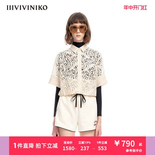 复古短袖 IIIVIVINIKO夏季 古典蕾丝 箱型衬衫 新品 女M320449343D