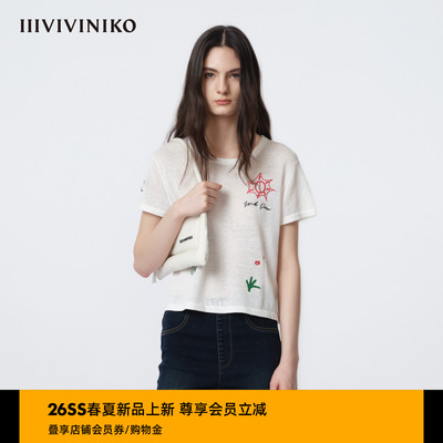 IIIVIVINIKO2026夏季新款文艺休闲刺绣针织T恤女M620154645D
