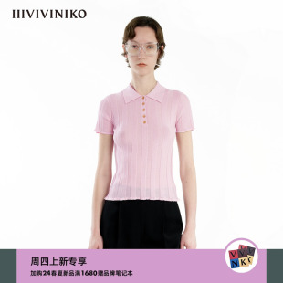 POLO领短袖 IIIVIVINIKO2024夏季 长绒棉羊毛混纺 女 新款 针织衫