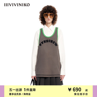 宽松简约撞色领篮球运动背心女M313004321B IIIVIVINIKO春夏新品