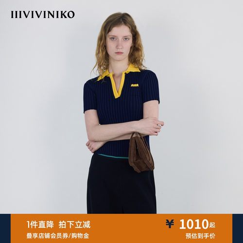 IIIVIVINIKO秋季新款时髦撞色罗纹POLO套头衫女M530106633A