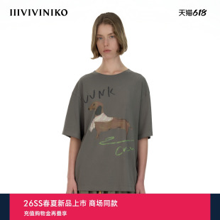 IIIVIVINIKO2026夏季新款松弛百搭宽松印花T恤女M620501367E