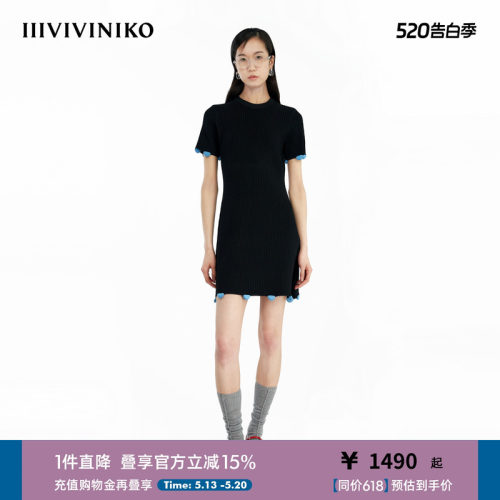 【赵昭仪/张乔耳同款】IIIVIVINIKO秋季新款A字针织连衣裙女