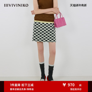 IIIVIVINIKO2025秋新款 气质高腰格纹A字型半裙女M537001629A 时尚