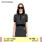 条纹针织衫 百搭⽴体Polo领短袖 女M323724602E 新品 IIIVIVINIKO夏季