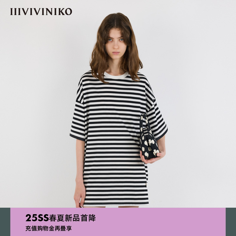 IIIVIVINIKO2025夏新款休闲Oversize条纹T恤女M520582357D