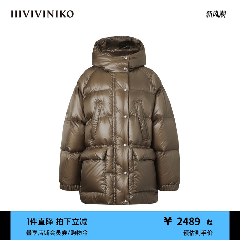 IIIVIVINIKO冬季新款中长款连帽鸭绒保暖羽绒服女C449103164E