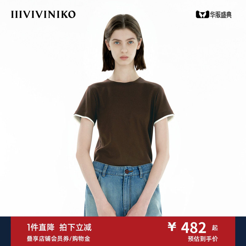 IIIVIVINIKO春季新款假两件修身T恤女B510512334A图片