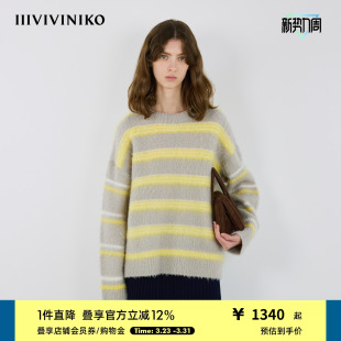 IIIVIVINIKO2025冬新款 松弛廓形撞色条纹拼接毛衣女M540153660D