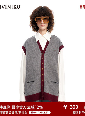 IIIVIVINIKO春夏新品“美丽诺羊毛”撞色针织马甲女M311206622A