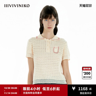 B520138619C 休闲镂空菠萝纹针织Polo衫 IIIVIVINIKO2025夏季 新款
