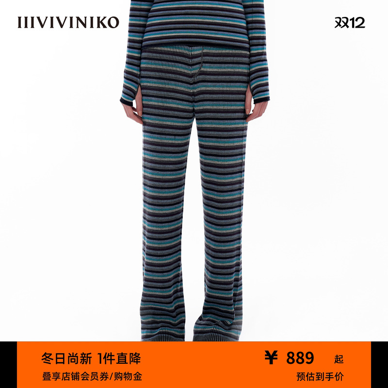 羊毛细条纹阔腿裤IIIVIVINIKO