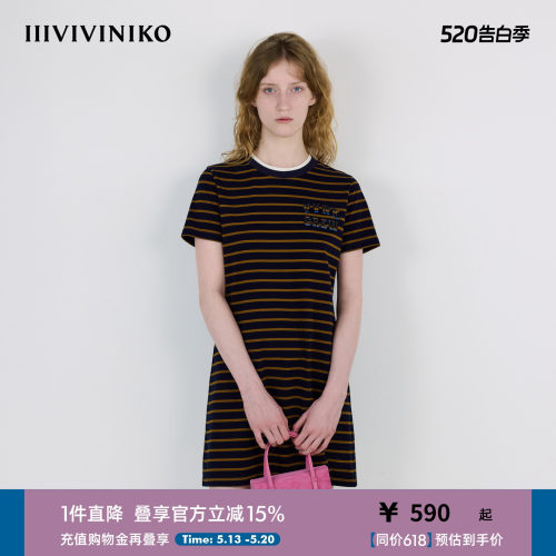 IIIVIVINIKO2025秋新款摩登假两件条纹A字连衣裙女M530637380A