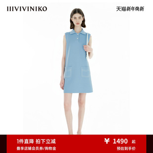 无袖 IIIVIVINIKO2025春新款 Polo连衣裙女 OTW精纺纯羊毛