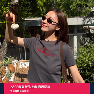 IIIVIVINIKO2026夏季新款休闲落肩刺绣短袖T恤女M620506383E