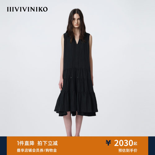 IIIVIVINIKO2026夏季新款时髦褶皱娃娃领无袖连衣裙女M620616119D