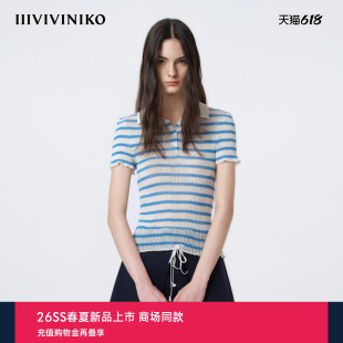 IIIVIVINIKO2026夏季清爽新款Polo领条纹针织衫女M620145642E
