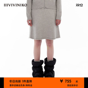 羊绒绵羊毛混纺 IIIVIVINIKO A摆夹花过膝半身裙女M343837649D
