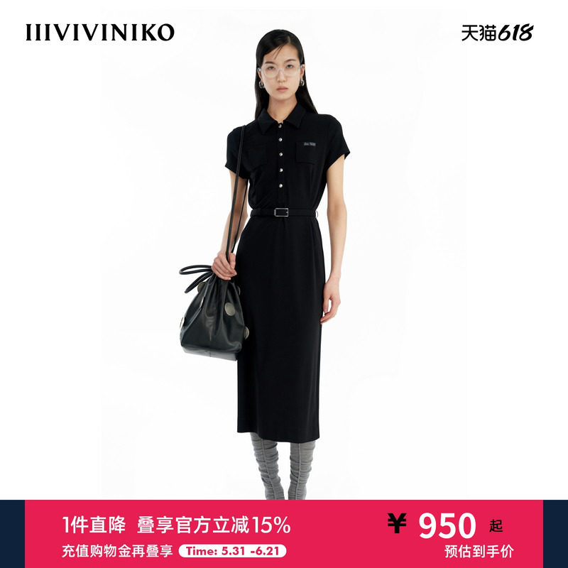 【思博莱纤维】IIIVIVINIKO秋季新款polo系带连衣长裙女