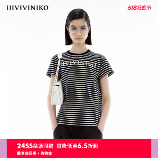 新款 IIIVIVINIKO2024春季 经典 全棉宽松圆领短袖 T恤女C410504315B