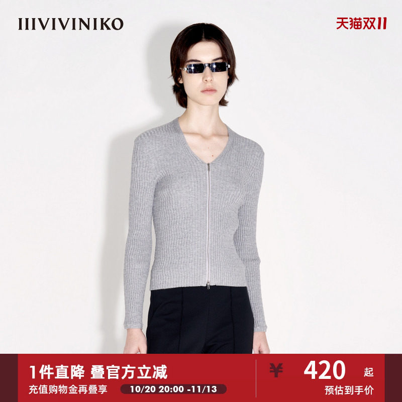 【设计师款】春季新款休闲时髦V领修身针织开衫女J410264638C