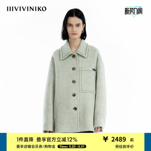 式 衬衫 IIIVIVINIKO冬新款 夹花毛呢大衣外套女 意大利进口