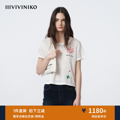 IIIVIVINIKO2026夏季新款文艺休闲刺绣针织T恤女M620154645D