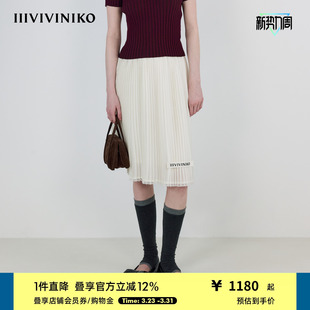 IIIVIVINIKO2025秋新款 优雅肌理蕾丝花边百褶短裙女M530731169A