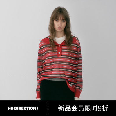 NODIRECTION+条纹翻领针织衫