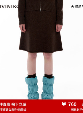 IIIVIVINIKO“羊绒绵羊毛混纺”A摆夹花过膝半身裙女M343837649D