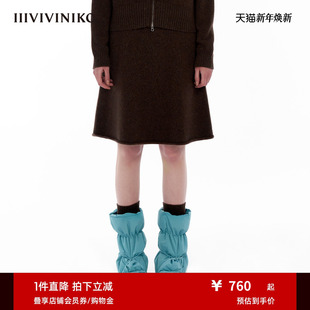 IIIVIVINIKO A摆夹花过膝半身裙女M343837649D 羊绒绵羊毛混纺