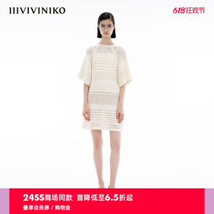 镂空针织连衣裙女M421110626D A型插肩袖 新款 IIIVIVINIKO2024夏季