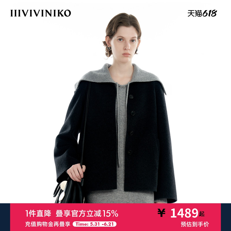 【羊毛双面呢】IIIVIVINIKO冬季新款宽松保暖毛呢大衣外套女